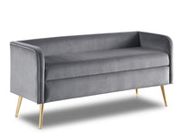 Banc Cass de 52 po - velours gris avec pattes dorées