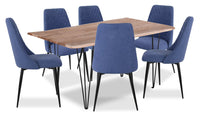  Ensemble de salle à manger Miya 7 pièces en acacia et métal avec table de 60 po (L), bordures Live Edge et 6 chaises - bleu marine