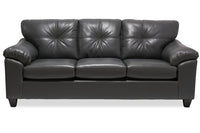  Sofa Addison de 86 po fabriqué au Canada en tissu d’apparence cuir gris avec coussins de siège amovibles