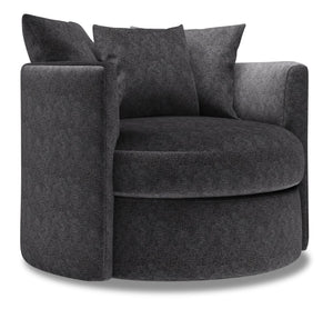 Fauteuil d’appoint pivotant Nest de Sofa Lab personnalisable de 41 po fabriqué au Canada en tissu de chenille gris Luxury Charcoal