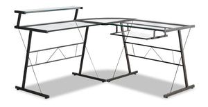 Bureau en forme de L Elias de 57 po en verre - armature noire