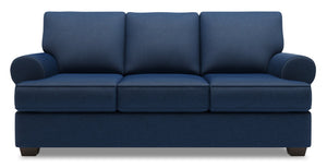 Sofa personnalisable Roll de Sofa Lab de 86 po fabriqué au Canada en tissu d’apparence lin bleu Pax Navy avec accoudoirs enroulés