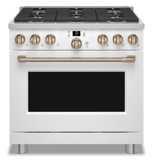 Cuisinière intelligente à gaz Café de 6,2 pi³ avec convection européenne véritable et grilles autonettoyantes - blanc mat - CGY366P4TW2