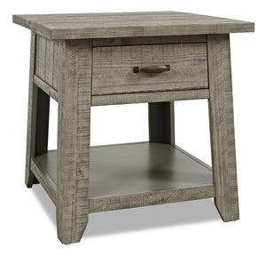 Table de bout rustique Colson de 24 po avec rangement et tablette - bois de grève 