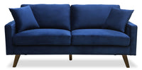  Sofa Joelle de 69 po en tissu bleu avec pattes en bois