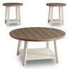 Ensemble 3 tables rondes rustiques Bolanbrook de 40 po (table à café et 2 tables de bout) avec tablette - bois deux teintes