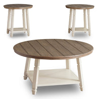 Ensemble 3 tables rondes rustiques Bolanbrook de 40 po (table à café et 2 tables de bout) avec tablette - bois deux teintes