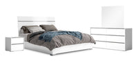  Ensemble de chambre à coucher Gino 6 pièces avec lit à panneaux, commode, miroir et table de nuit - moderne, blanc - format très grand lit