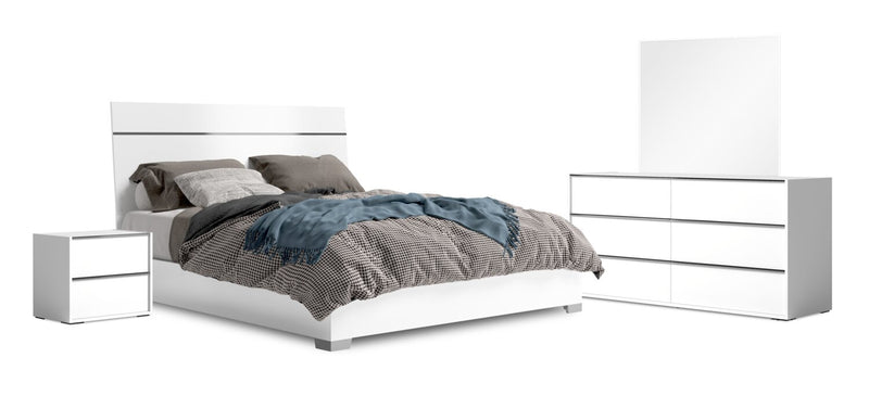 Ensemble de chambre à coucher Gino 6 pièces avec lit à panneaux, commode, miroir et table de nuit - fabriqué en Italie, moderne, blanc - format très grand lit