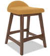 Tabouret Jovi de hauteur comptoir en tissu d’apparence lin et en bois - moutarde