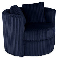  Fauteuil d’appoint pivotant Cuddler Petite de 36 po fabriqué au Canada en tissu de chenille bleu Groove Midnight