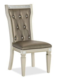  Chaise de salle à manger Tyra capitonnée en tissu de cuir végétalien - argenté-champagne