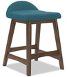 Tabouret Jovi de hauteur comptoir en tissu d’apparence lin et en bois - bleu