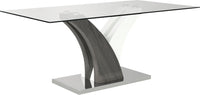  Table de salle à manger Tuxedo de 72 po (L) avec dessus en verre et base piédestal - grise et blanche