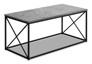 Table à café moderne Millie de 40,5 po - imitation de pierre grise avec base en métal noir