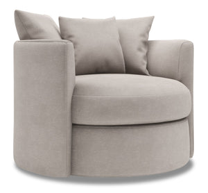 Fauteuil d’appoint pivotant Nest de Sofa Lab personnalisable de 41 po fabriqué au Canada en tissu d’apparence lin gris Pax Slate