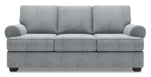 Sofa-lit personnalisable Roll de Sofa Lab de 86 po fabriqué au Canada en tissu d’apparence lin gris Luna Pewter avec accoudoirs enroulés