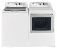  Laveuse à chargement par le haut 5,2 pi³ et sécheuse électrique 7,4 pi³ GE avec SaniFresh - blanches 