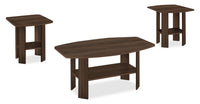 Ensemble 3 tables rustiques Everest de 35,5 po (table à café et 2 tables de bout) avec tablette - noyer foncé