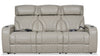 Sofa à inclinaison électrique Elite de 86 po en cuir véritable gris avec fonction de massage, porte-gobelets, accoudoirs de rangement