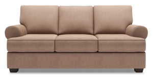 Sofa-lit personnalisable Roll de Sofa Lab de 86 po fabriqué au Canada en tissu d’apparence lin brun Pax Wicker avec accoudoirs enroulés