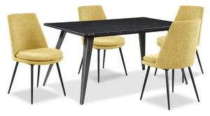 Ensemble de salle à manger Nico 5 pièces en métal avec table de 60 po (L), dessus en pierre frittée et 4 chaises Fig - noir et jaune