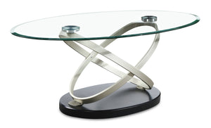 Table à café ovale moderne Vikki de 48 po avec dessus en verre - verre avec base en métal