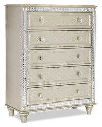  Commode verticale somptueuse Tyra de 40 po (L) x 53 po (H) à 5 tiroirs pour la chambre à coucher - champagne