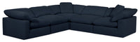  Sofa sectionnel modulaire Eclipse 5 pièces en tissu d’apparence lin avec coussins réversibles en duvet et plumes - bleu marine