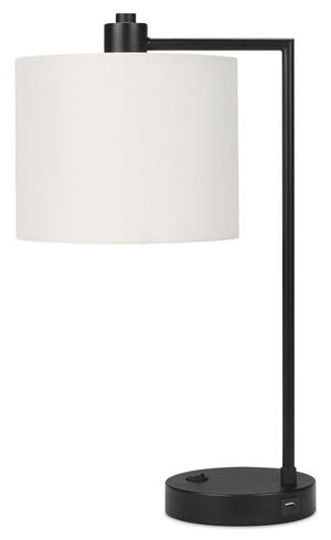 Lampe de table de 19 po en métal noir avec recharge USB