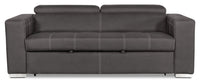  Sofa-lit Drake de 87 po en tissu d’apparence cuir gris avec lit rétractable, appuie-têtes relevables et capitonnage à boutons