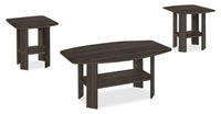 Ensemble 3 tables rustiques Everest de 35,5 po (table à café et 2 tables de bout) avec tablette - chêne brun