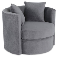  Fauteuil d’appoint pivotant Cuddler Petite de 36 po fabriqué au Canada en tissu de chenille gris Plush Thunder