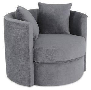 Fauteuil d’appoint pivotant Cuddler Petite de 36 po fabriqué au Canada en tissu de chenille gris Plush Thunder