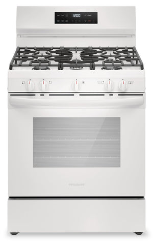 Cuisinière à gaz Frigidaire de 5,1 pi³ avec préchauffage rapide et surface de cuisson à 5 brûleurs - blanche - FCRG3062AW