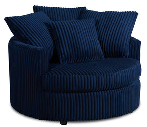 Fauteuil d’appoint Cuddler Grande de 48 po fabriqué au Canada en tissu de chenille bleu Groove Midnight 