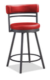 Tabouret bar Mila en tissu de cuir végétalien et en métal avec siège pivotant - rouge