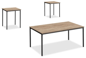 Ensemble 3 tables modernes Easton de 42 po (table à café et 2 tables de bout) - taupe avec pattes en métal noir