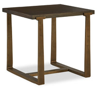 Table de bout contemporaine Terza de 22,38 po - dessus en bois brun foncé avec pattes en métal bronze