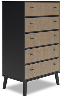  Commode verticale moderne du milieu du 20e siècle Kylo de 29,9 po (L) x 50,7 po (H) à 5 tiroirs pour la chambre à coucher - deux teintes, noir et beige