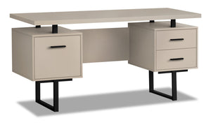 Bureau réversible Teagan de 60 po à 3 tiroirs - taupe clair