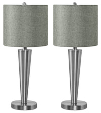 Ensemble 2 lampes de table de 24 po en métal nickel avec recharge USB