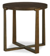 Table de bout ronde contemporaine Terza de 23,5 po - dessus en bois brun foncé avec pattes en métal bronze