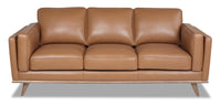  Sofa Vivia de 86 po en cuir véritable brun caramel avec bordure et pattes en bois