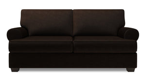 Sofa personnalisable Roll de Sofa Lab de 76 po de format condo fabriqué au Canada en tissu de chenille brune Luxury Chocolate 