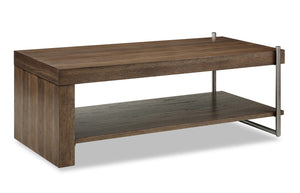 Table à café traditionnelle Aubree de 50 po avec tablette - bois brun clair et étain et métal