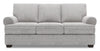 Sofa personnalisable Roll de Sofa Lab de 86 po fabriqué au Canada en tissu d’apparence lin gris Luna Domino avec accoudoirs enroulés