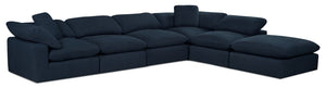 Sofa sectionnel modulaire de style cocon Eclipse 6 pièces en tissu d’apparence lin avec coussins réversibles en duvet et plumes - bleu marine
