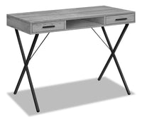 Bureau Rowan de 42 po à 2 tiroirs et compartiment ouvert - gris