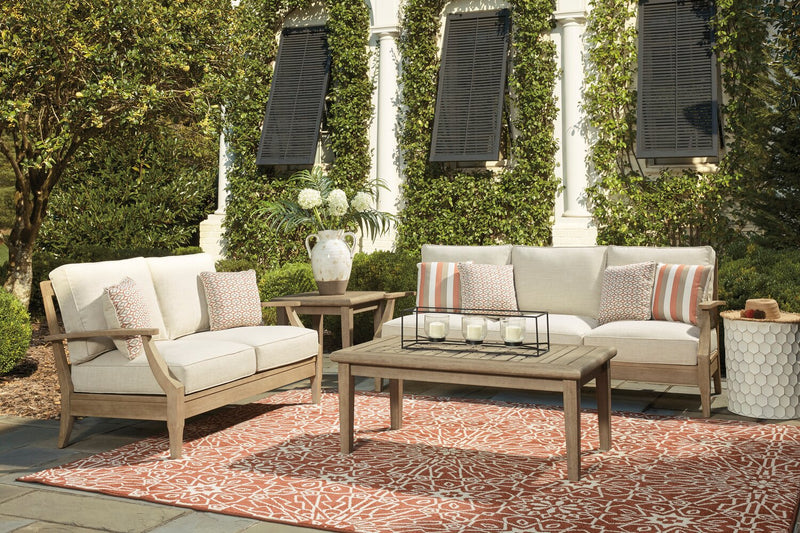 Causeuse Juno pour la terrasse à l’extérieur - eucalyptus et tissu Nuvella, résistante aux rayons UV et aux intempéries - naturelle et beige